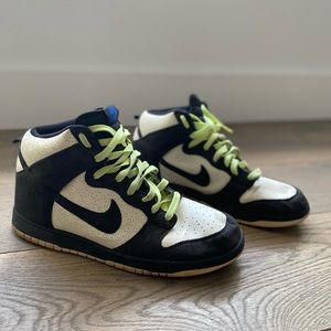 Nike Black Suede & White Leather High Top Sneakers w/ Lime Green Laces (size 11)